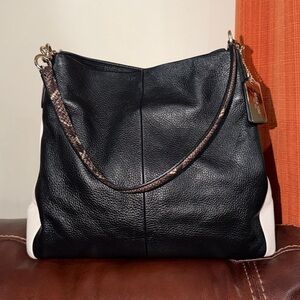 ‼️Coach Phoebe Black Leather Two Tone Snake Skin Strap Shoulder Bag